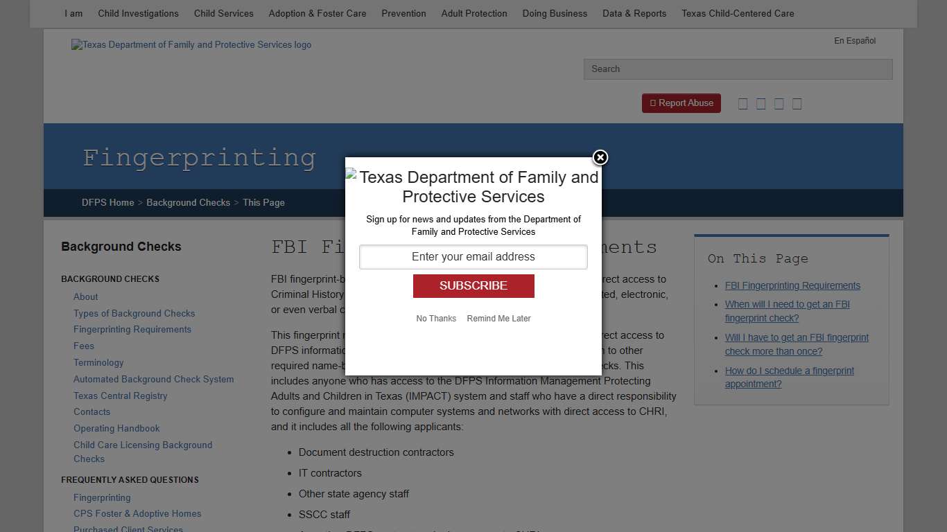 DFPS Background Checks: Fingerprinting